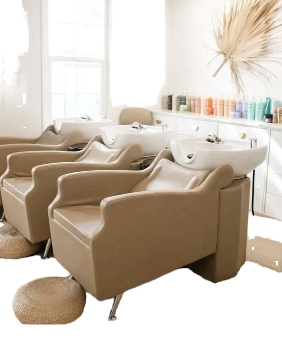 Modern Adjustable Leather Shampoo Chair with Ceramic Basin Bowl Sink Professional Beauty Spa Hair Salon Washing Station