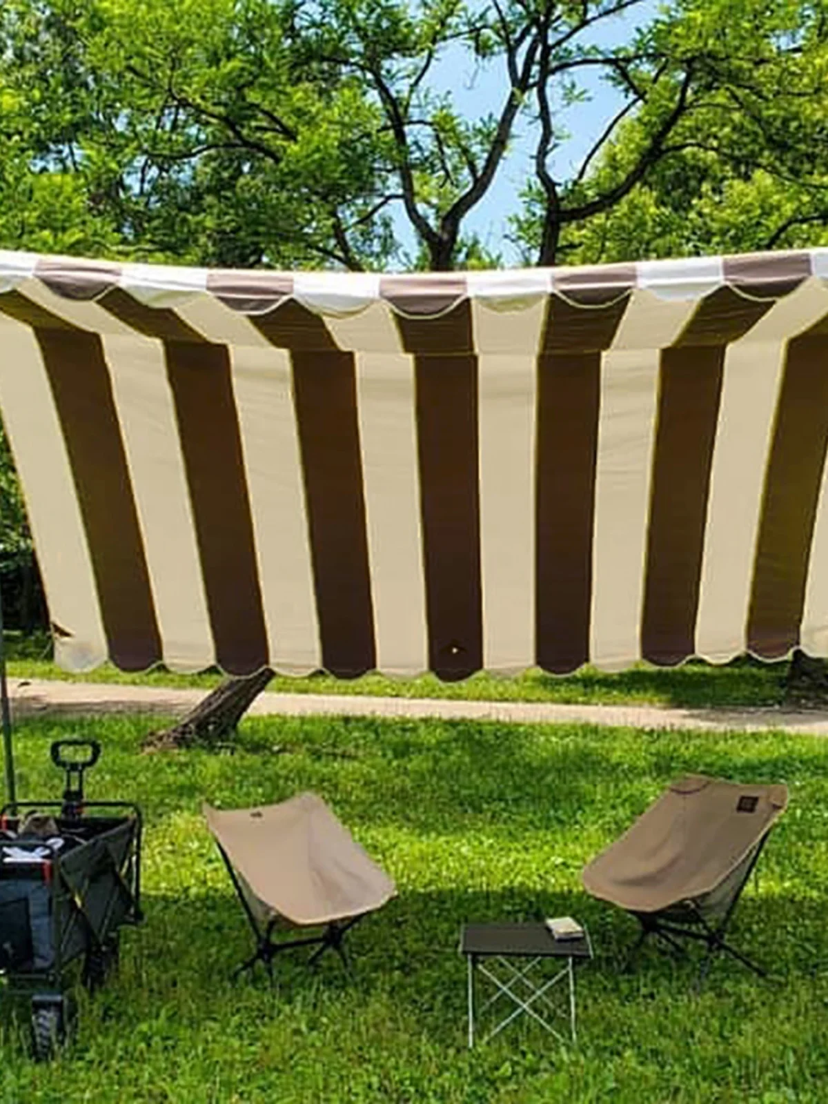 Heat wave canopy outdoor camping shade retro striped camping spring outing picnic rain protection pergola