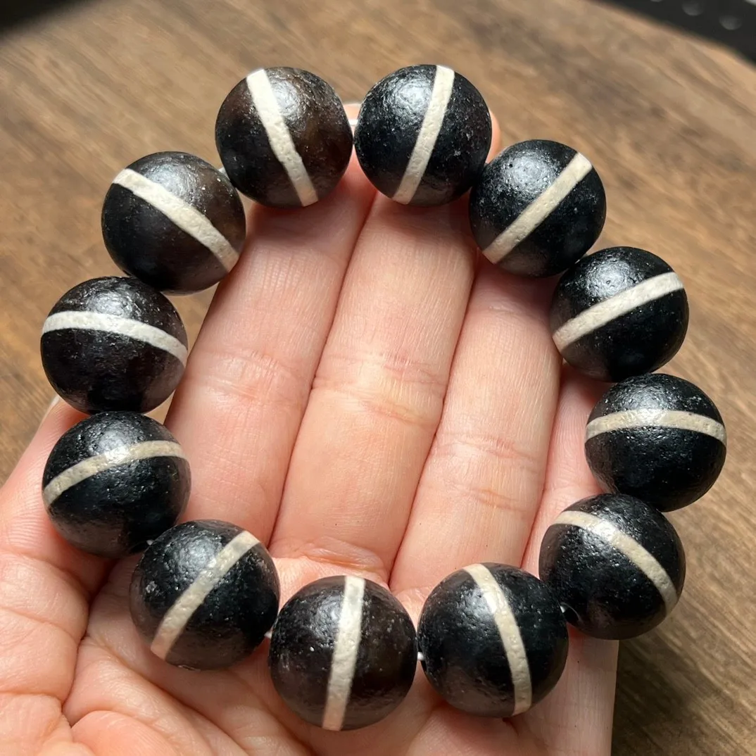 

Natural Black And White Agate Bracelet Men Women Healing Gemstone Fine Jewelry Tibetan Old Agate Beads Elastic Beaded Bracelets