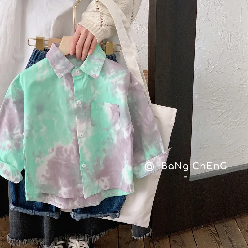 

Children's shirt2024Spring New Tie-Dyed Shirt Children's Cotton Cardigan Boys and Girls Top G0040-WS