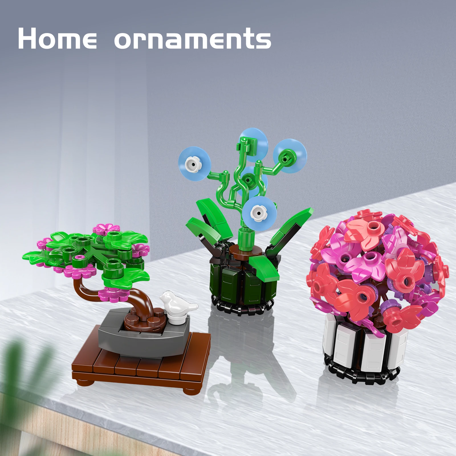 3PCS Fiori Artificiali Building Blocks Piante in Vaso Piccole Particelle MOC Assemblaggio Mattoni Modello Ornamenti Ragazza Giocattoli FAI DA TE Regali