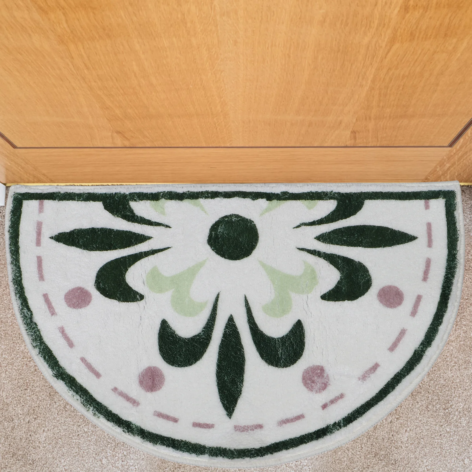 

Green Flower Semi-Circular Bath Mat Non-Slip Waterproof Quick Drying Floor Mat Bathroom Toilet Kitchen Door Rug