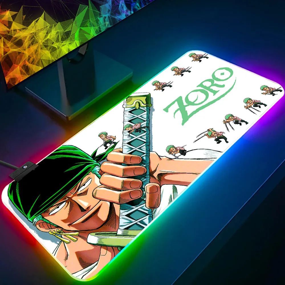 Zoro RGB PC 게이머 키보드 마우스 패드, LED 빛나는 마우스 매트, 고무 게임 컴퓨터 마우스 패드, 원피스