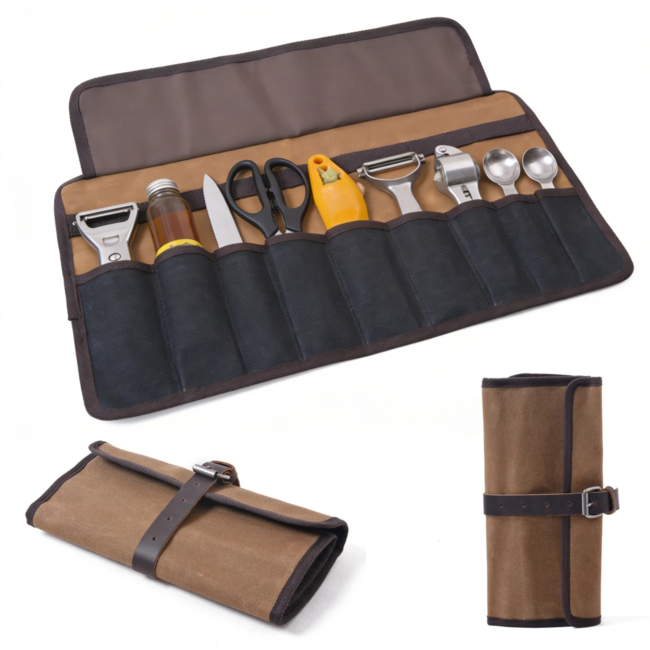 

Canvas Tool Roll Bag Multi Compartment Wear Resistant Portable Tool Organizer Kit for Hardware Repair