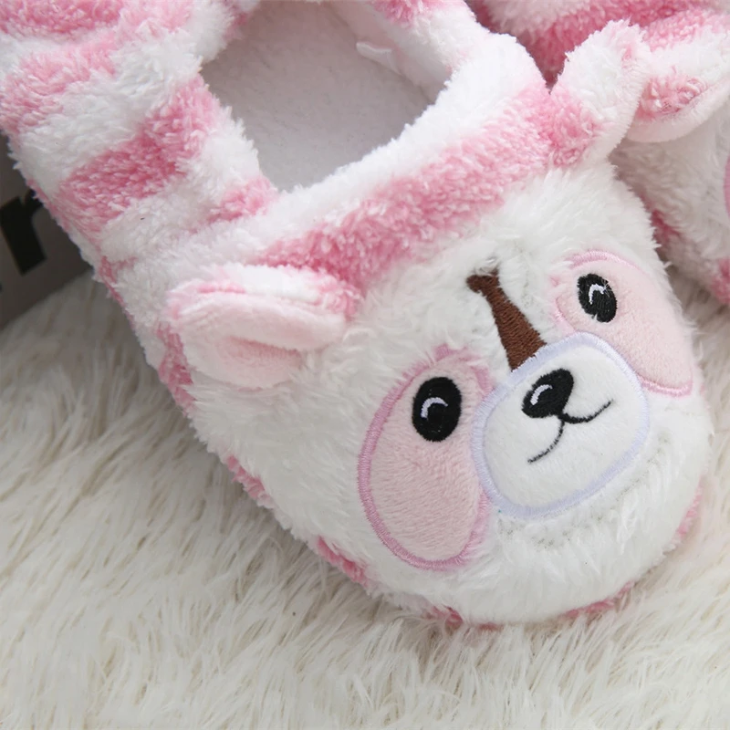 Fashion Toddler Girl Slippers for Winter Baby Loafers Plush Warm Cartoon Raccoon Rubber Sole Children Home Shoes Indoor Footwear