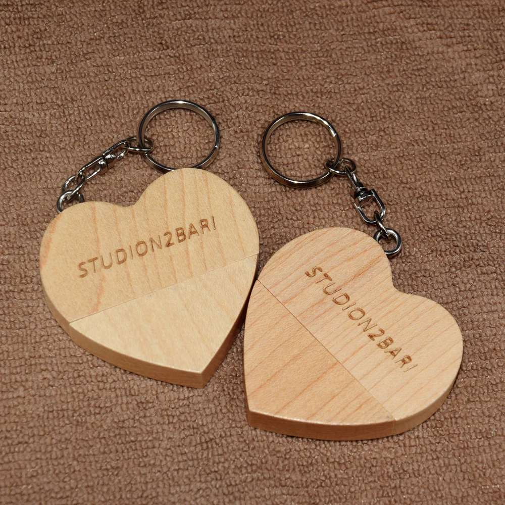 30 Uds. Logotipo gratis corazón USB 2,0 unidad Flash 64G llavero de madera regalo de boda unidad de bolígrafo 32G memoria Stick U disco regalo creativo