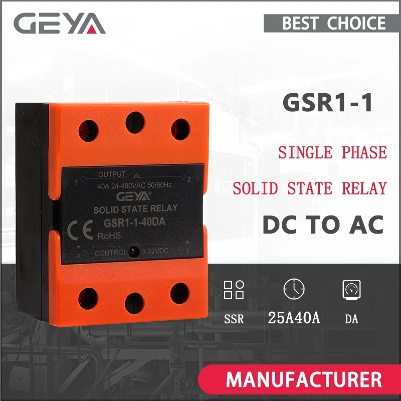 Relais à semi-conducteurs GEYA GSR1-1 SSR à passage par zéro monophasé DC vers AC SSR-25DA SSR-40DA Haute performance