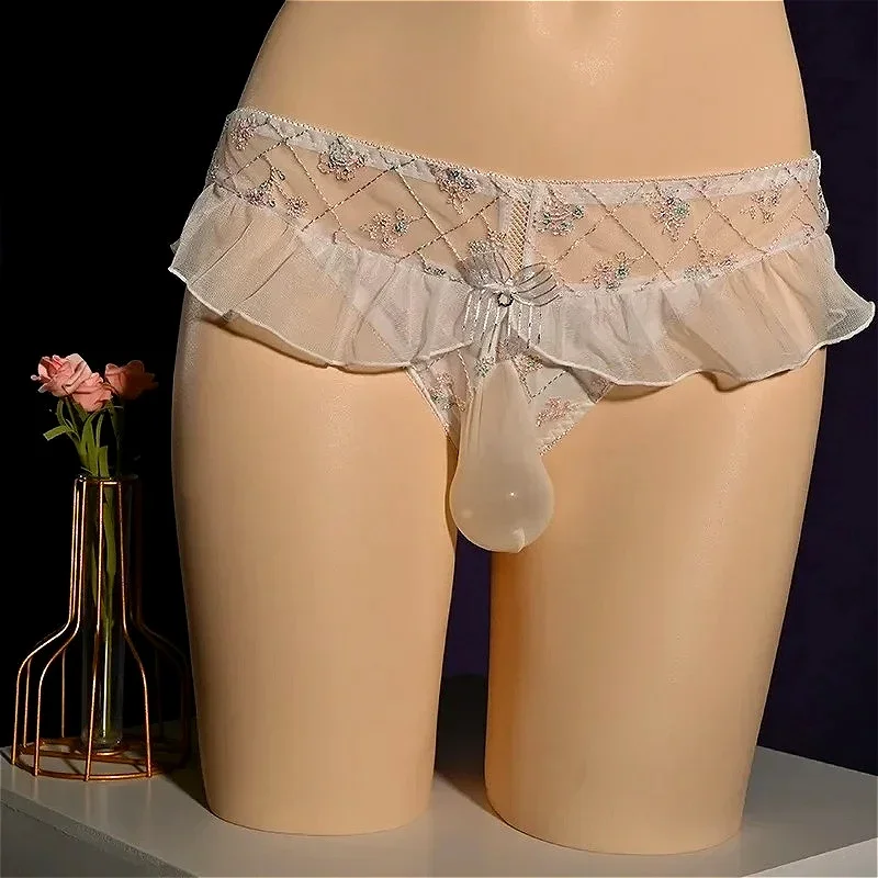 Sweet Ruffled Edge Men's Sexy Briefs Sissy Pouch Panties Male Gay Underwear Fresh New Man Erotic Lingerie Mid Waist Underclothes