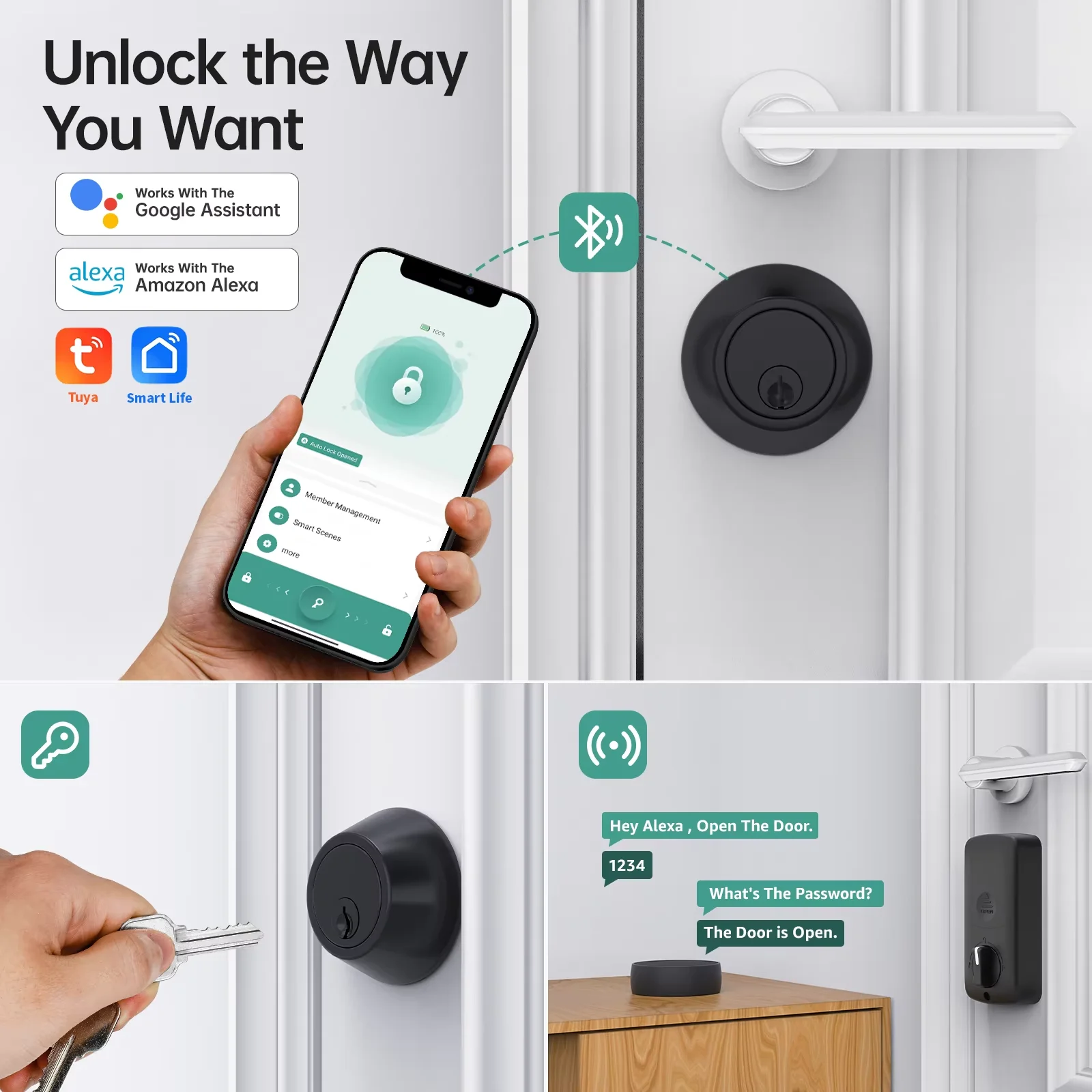 Tuya Smart Riegeltürschloss Bluetooth Alexa Google Home Key App Elektronischer Riegel Digitales Türschloss