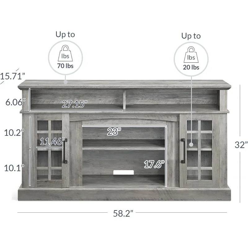 Traditional 58 Inch Rustic Wood TV Stand & Media Entertainment Center Console Table for TVs up to 65 Inches with Open Storage