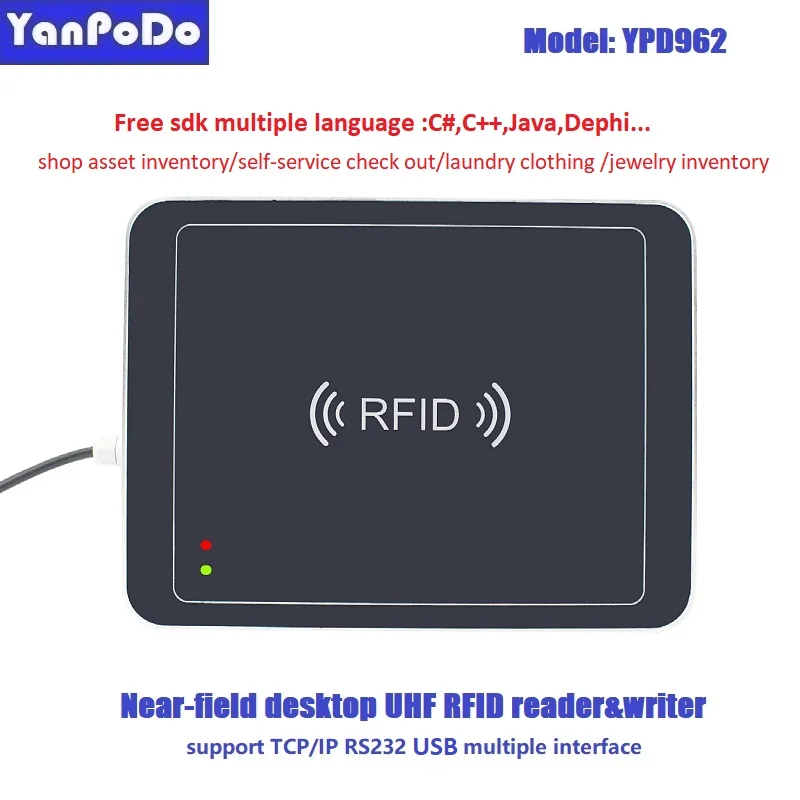 

Yanpodo 10-100cm near field desktop uhf rfid reader writer USB keyboard output for self-service check out counter inventory