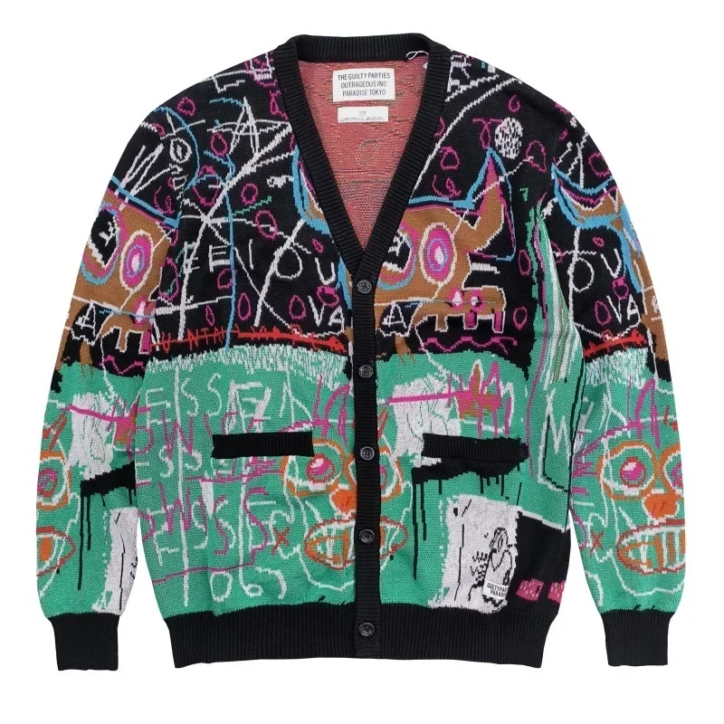 سترة WACKO على الطراز الياباني للرجال والنساء مغطاة بأوراق شجر مطبوعة من القطن الخالص سترات ذات إحساس فني #6