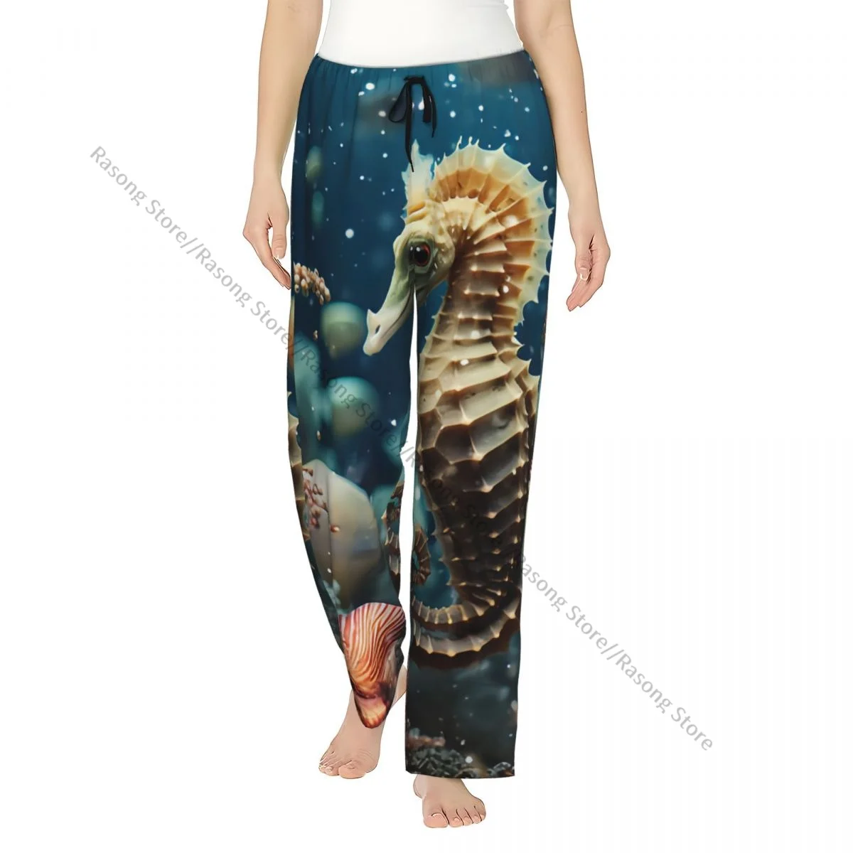 

Seahorse In The Underwater World Women Sleep Pants Warm Flannel Lounge Pants for Winter Nights