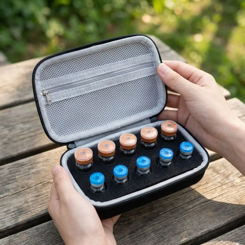10 Slots 3-10ML Insulin Vial Storage Case Dust-proof Waterproof Insulin Bottle Protector Shockproof Zippers Closure