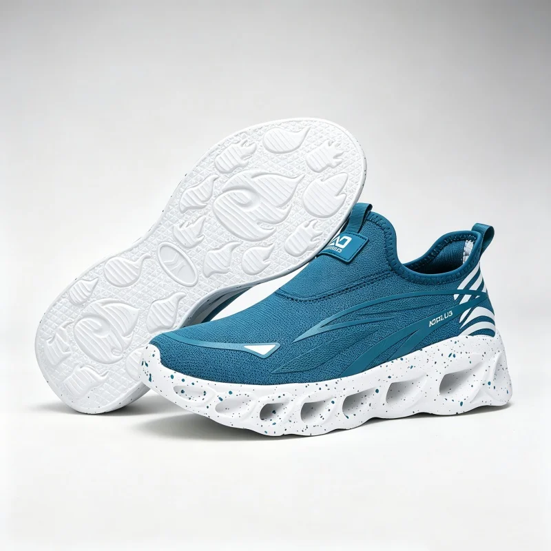 Couple Thick Bottom Slip On Sneakers Hollow Out Cushion Shoes Breathable Mesh No Lace Outdoor Casual Walking Footwear Plus Size