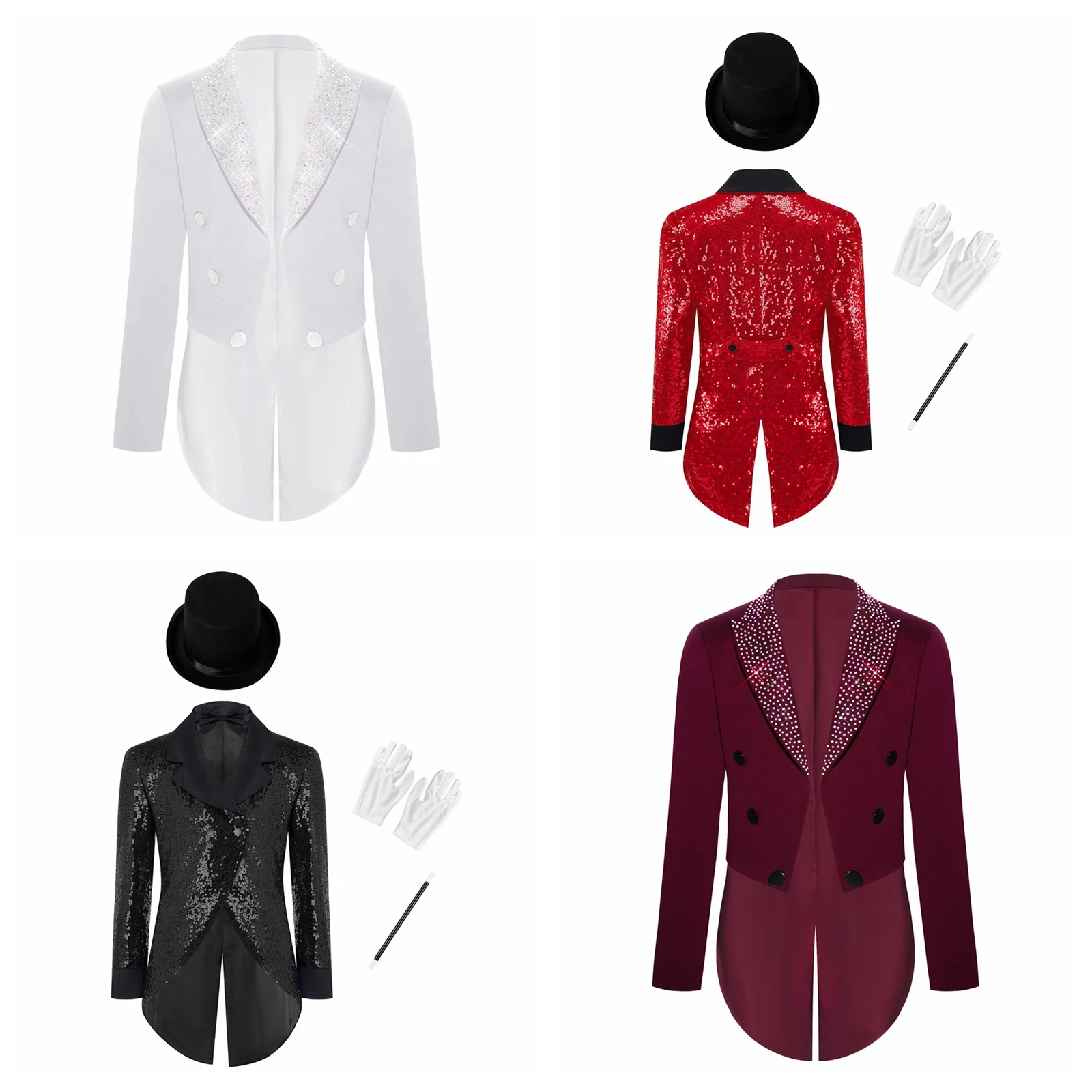 

Children Stage Dance Outfit Children Boys Sequin Tailcoat Blazer Stage Performance Suit Masquerade Circus Magician Costumes