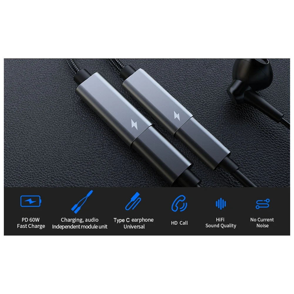 Y17A USB C Splitter, Dual USB C Headphone and Charger Adapter 32 Bit/60W Fast Charging Compatible with Most Smartphones Grey