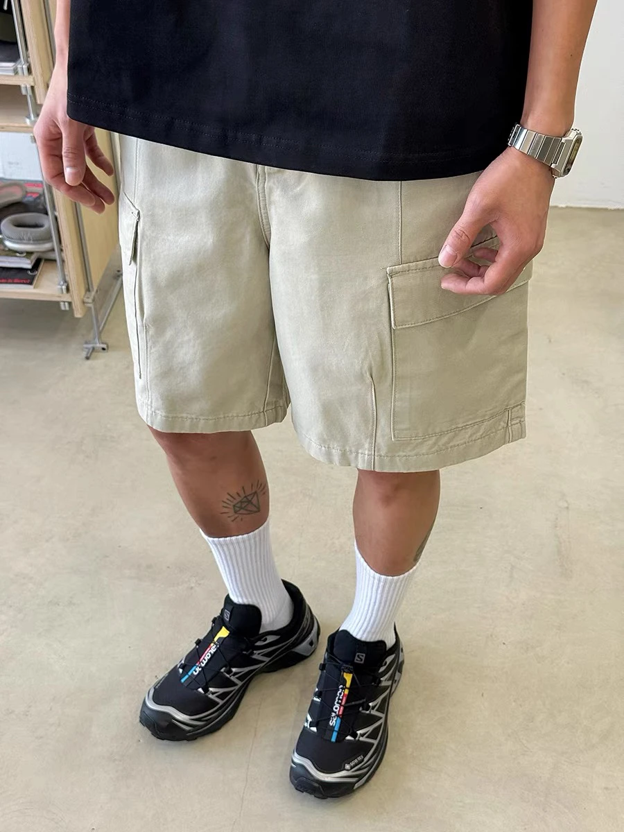 

American Retro Workwear ort Pants Men's Summer Waed Cotton Loose Casual Straight Leg Utili orts Youth Faion