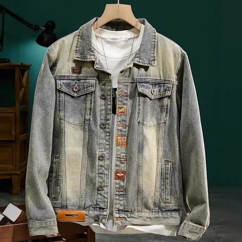 New Spring And Autumn Korean Men'S Denim Jacket Vintage Denim Jacket With Multiple Pockets Handsome Lapel Loose Jacket