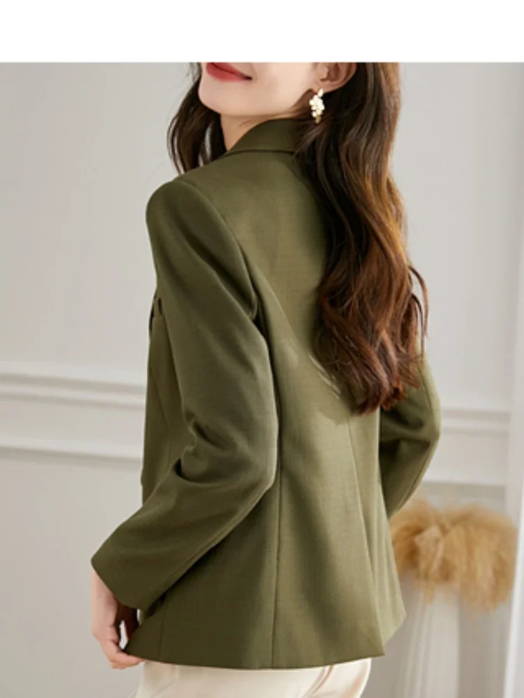 Vimly Professional Work Green Blazers for Women Elegant Stylish 2023 Spring Autumn Notched Neck Long Sleeve Fashion Suit Jacket