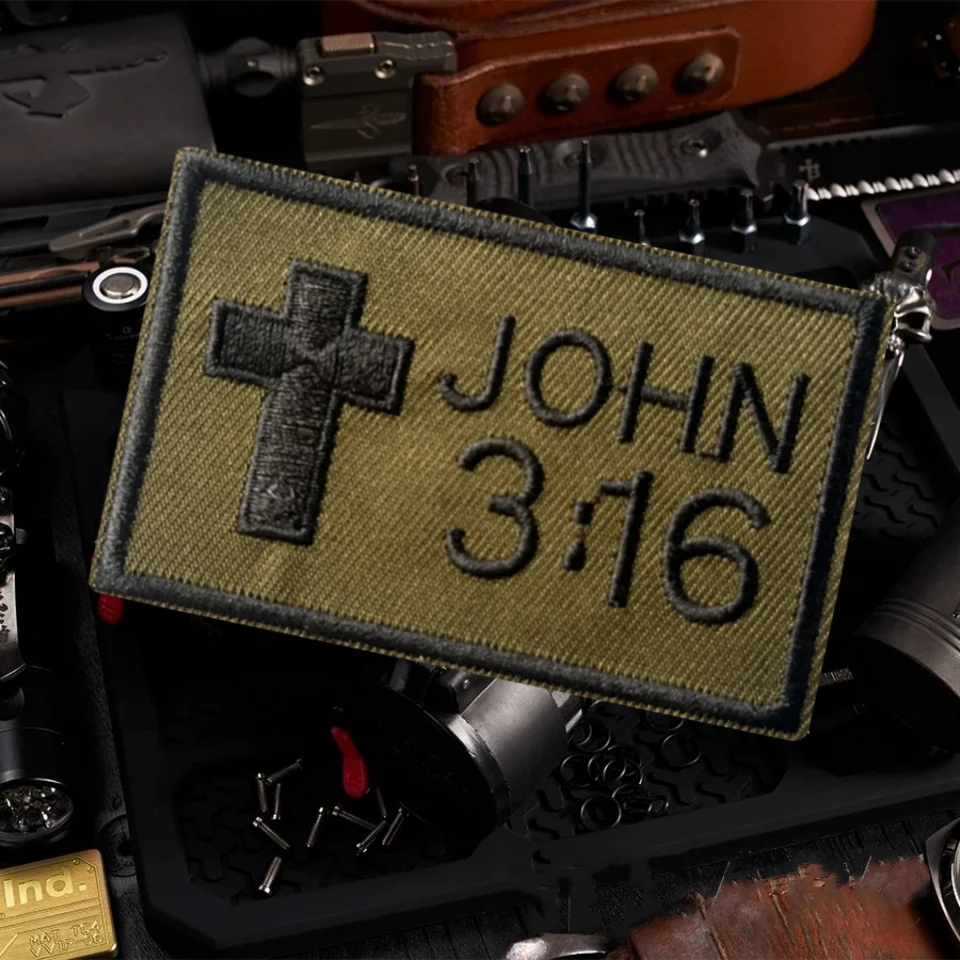 John 3:16  Morale Badge Patch Christian Bible Jesus God Embroidered Armband Tactical Military Hook&Loop Patch Backpack Stickers