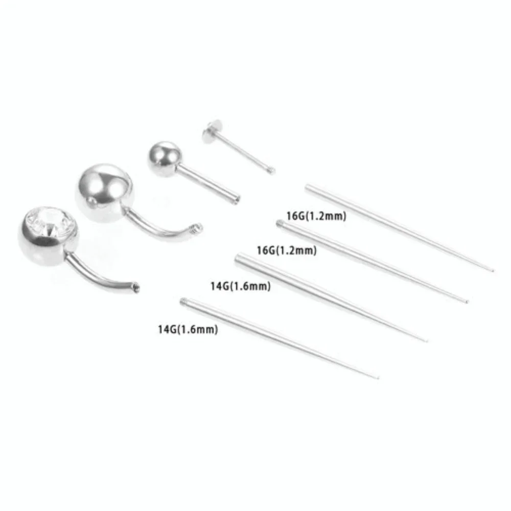 2PCS Internal & External Thread Steel Body Piercing Kit 14G (1.6mm) & 16G (1.2mm) Eyebrow Lip Ear Tongue Needle Tool
