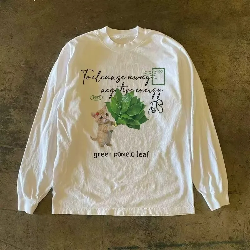 

Mens T Shirts Y2k Clothes Heavyweight 260g Loose Fit Long Sleeve Tee Trendy Summer Slimming Top Small Batch Youth Style