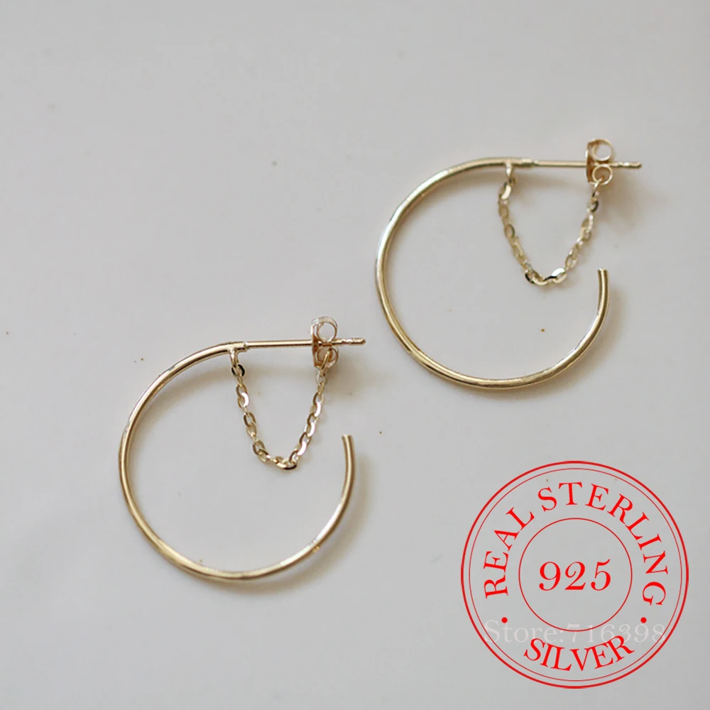 

S925 Sterling Silver Big Circle Hoop Earrings For Women Kids 14K Gold Plated Ear Wedding Party Jewelry Gift Female Pendientes