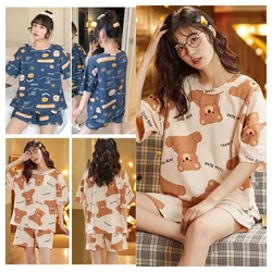 Two Sets Of Pajamas Women's Summer Short-Sleeved Shorts Large Size Thin Section Cute Comfortable Loose  Worn Outside Homewear