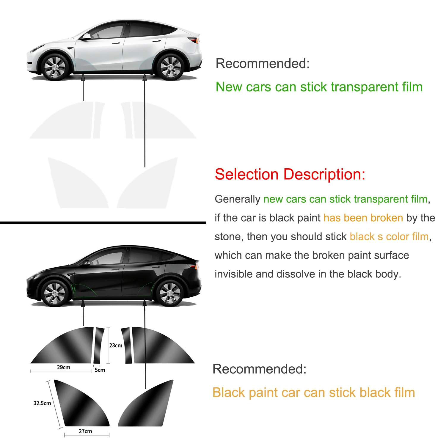 For Tesla Model 3/Y 2017-2025 Front Rear Door Black TPU Car Body Protective Film Invisible Extended Transparent Car Clothing Set
