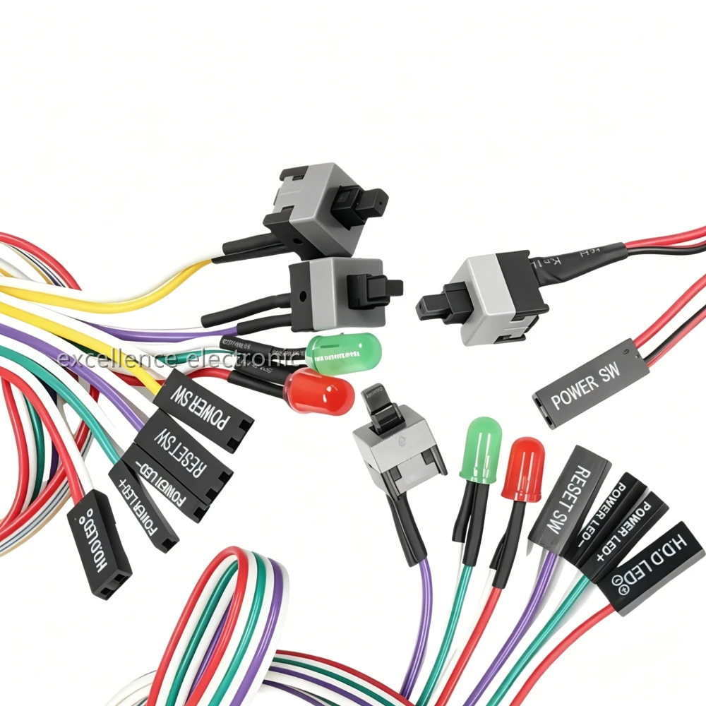 50/65cm PC Power On/Off & Reset Button Cable with LED Indicator, 1PCS Computer Mainboard Switch Connector