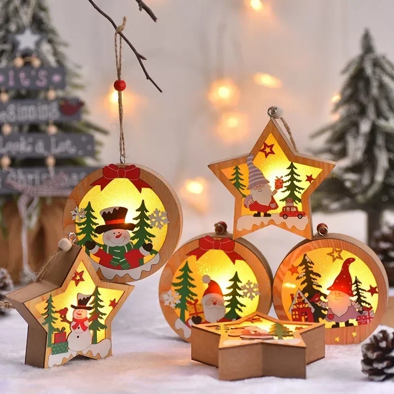 Christmas Decorations LED Night Light Luminous Christmas Tree Pendant Santa Claus Snowman Pendant Ornament Xmas Night Lights