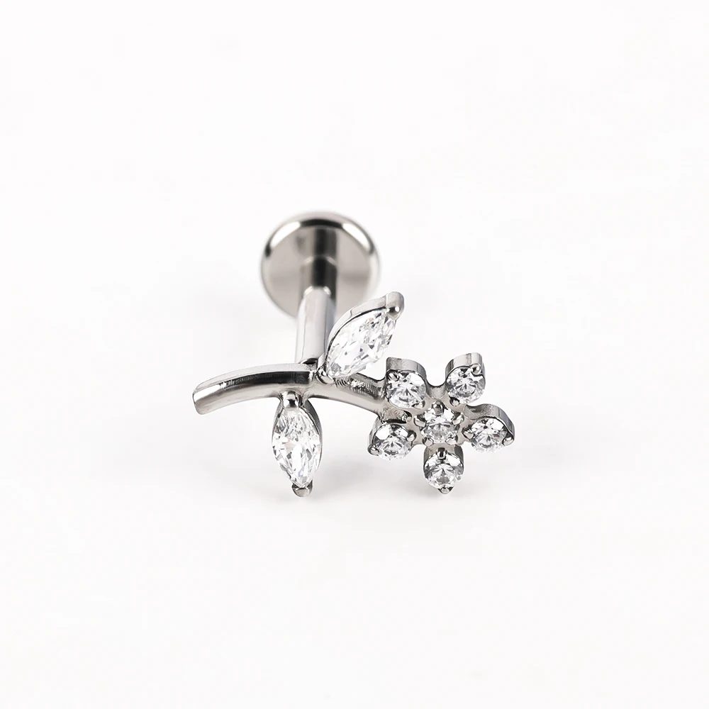 1 Titanium G23 Precision Carved Zircon Inlaid Inner Tooth Puncture Lip Nail
