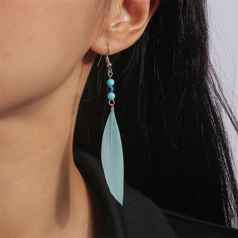 Fashion Blue Feather Drop Earrings for Women Girls Party Festival Jewelry Gifts