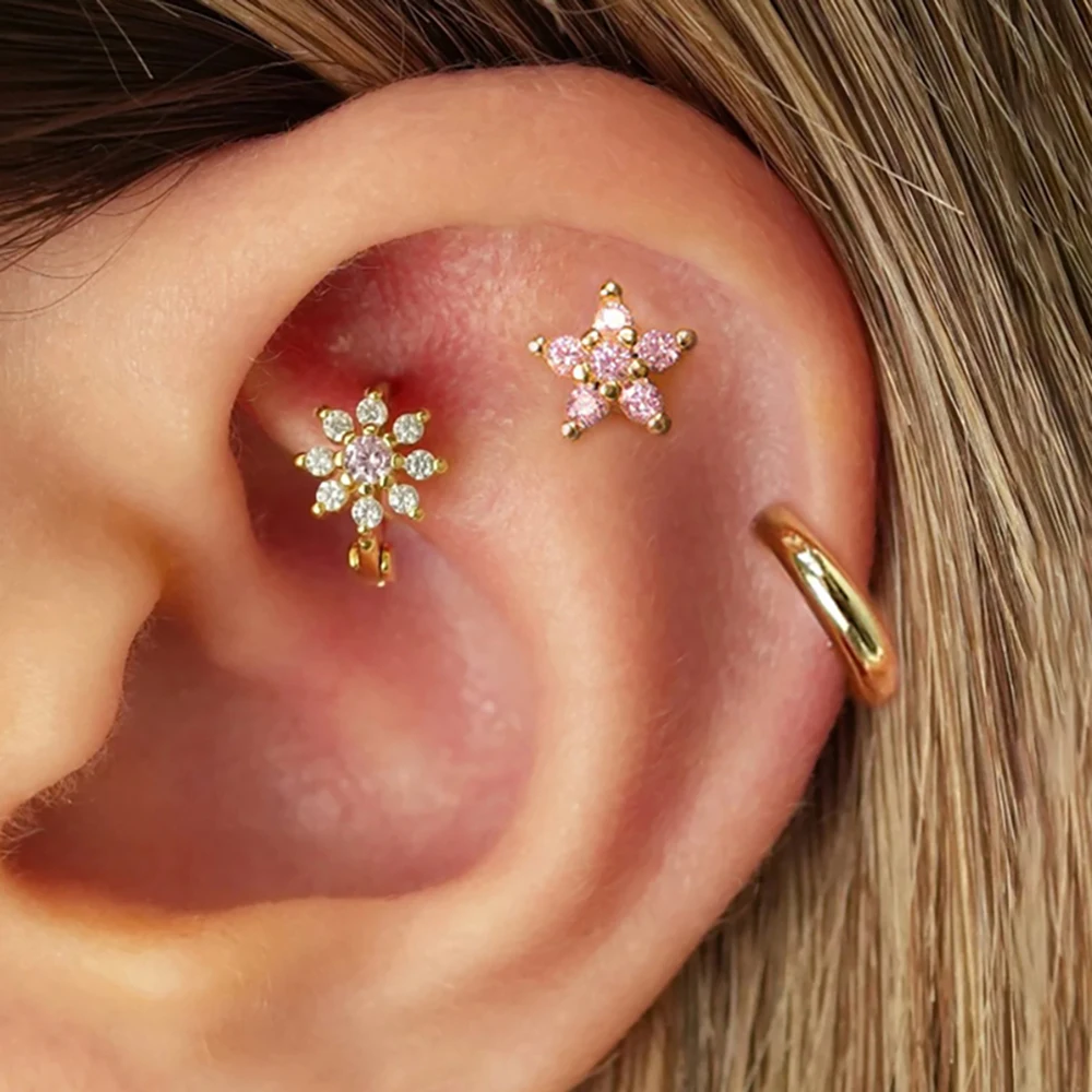 3PCS Fashion Stainless Steel Minimal Round Daisy Hoop Earring Sets For Women Zircon Flower Stud Earring Aesthetic Jewelry Aretes