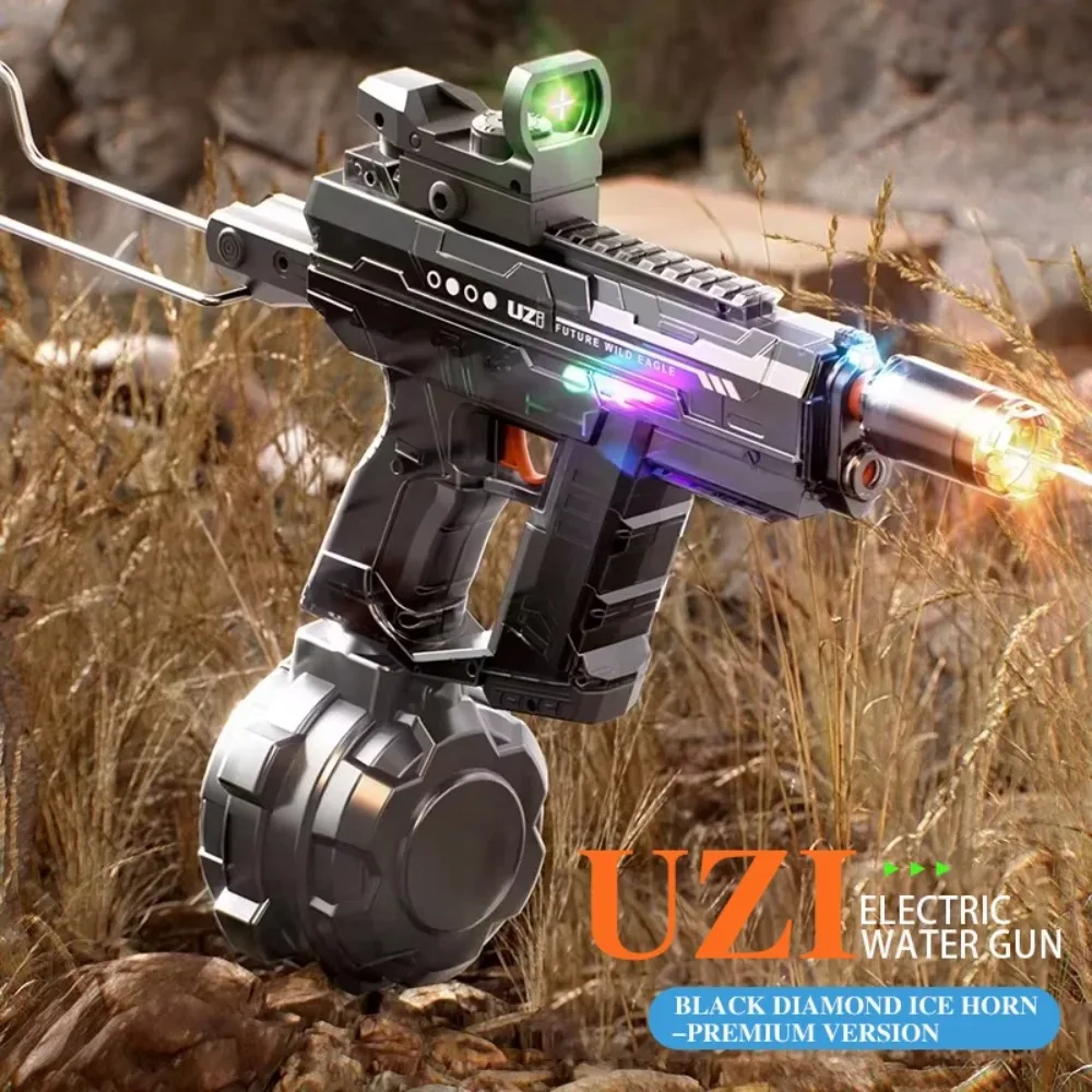 UZI Electric Shooting Water Gun with Lighting High Pressure Swimming Pool Play Water Shots Games Toys for Kid Adult