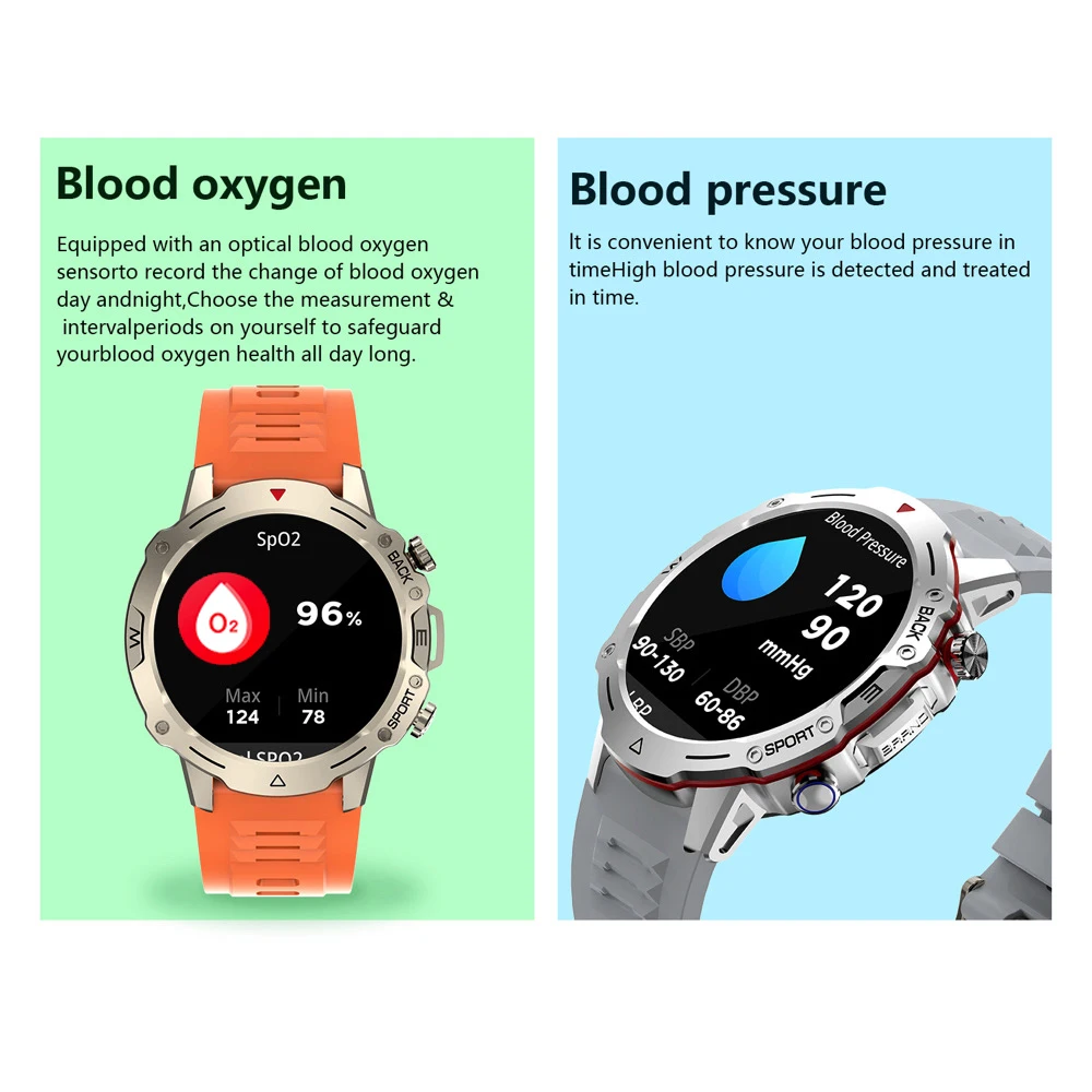 1.39 "في الهواء الطلق الرياضة اللياقة البدنية الرجال بلوتوث دعوة ساعة ذكية معدل ضربات القلب الأكسجين في الدم مقاوم للماء الساعات الموسيقى 2025 Smartwatch