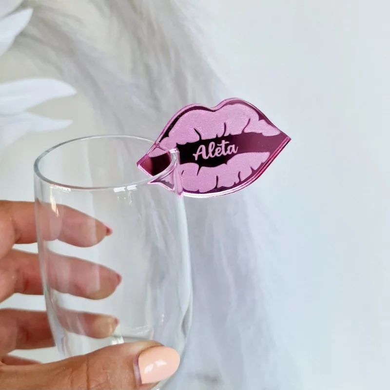

Personalized lips shape tags, custom drink markers acrylic, hens party decor, bridal shower favors, lips drink tags