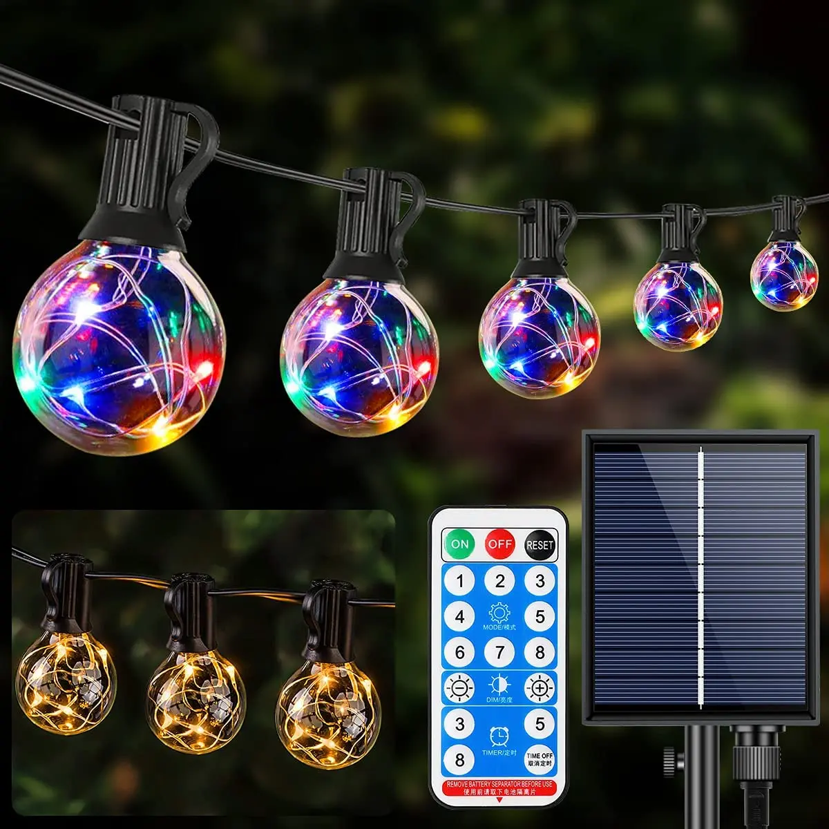 

Solar outdoor fairy lights, IP65 fairy lights, bulbs connectable, G40 outdoor / indoor lighting with plug, decoration for room,