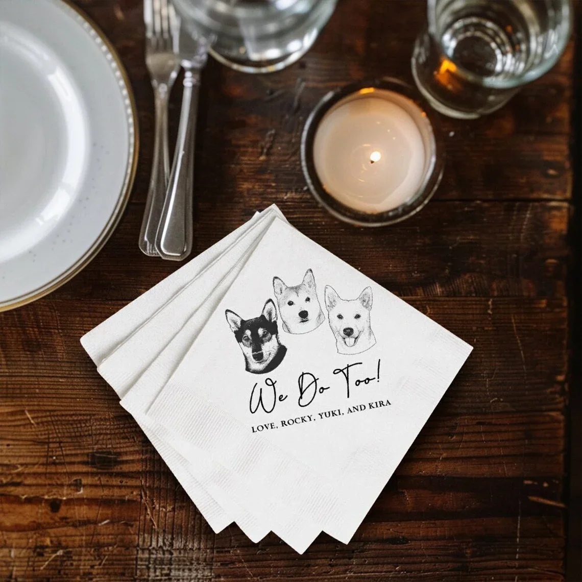 25PCS Personalized Illustrated Dog Cat Napkins, Engagement Party, Custom Bar Napkins, Custom Bar Napkins, custom Photo Dog Napki