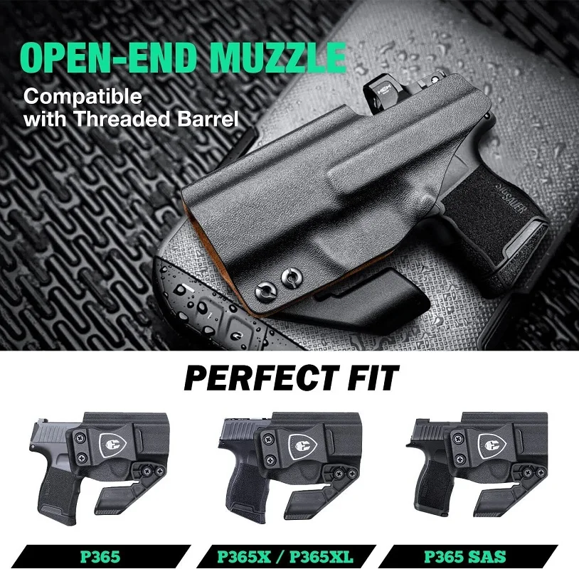 Imagem -02 - Iwb Kydex Coldres de Couro Óptica Corte e Garra p 365 Coldre Apto para Sig P365 P365x P365xl Pistola P365 Sas Bolsas de Arma Tática Direita