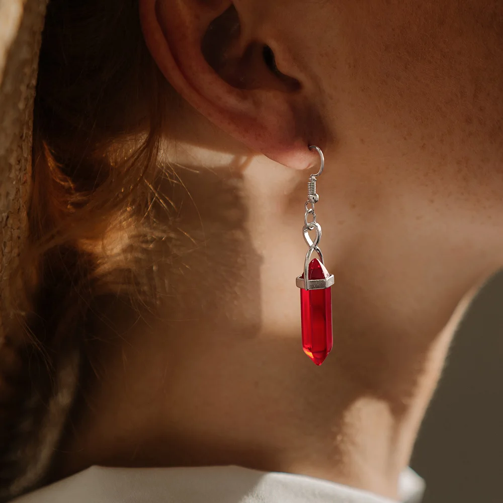 Boho naturalny kwarc kolczyki uzdrawianie Reiki sześciokątna kolumna agaty kolczyki kryształowy kamień haczyk do podwieszania krople do uszu kobiety biżuteria — zdjęcie 6