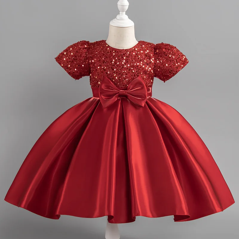 

Girl Sequin Birthday Party Princess Gown Baby Girls Short Sleeve Elegant Tulle Princess Dress Wedding Princess Kid Girl Christm