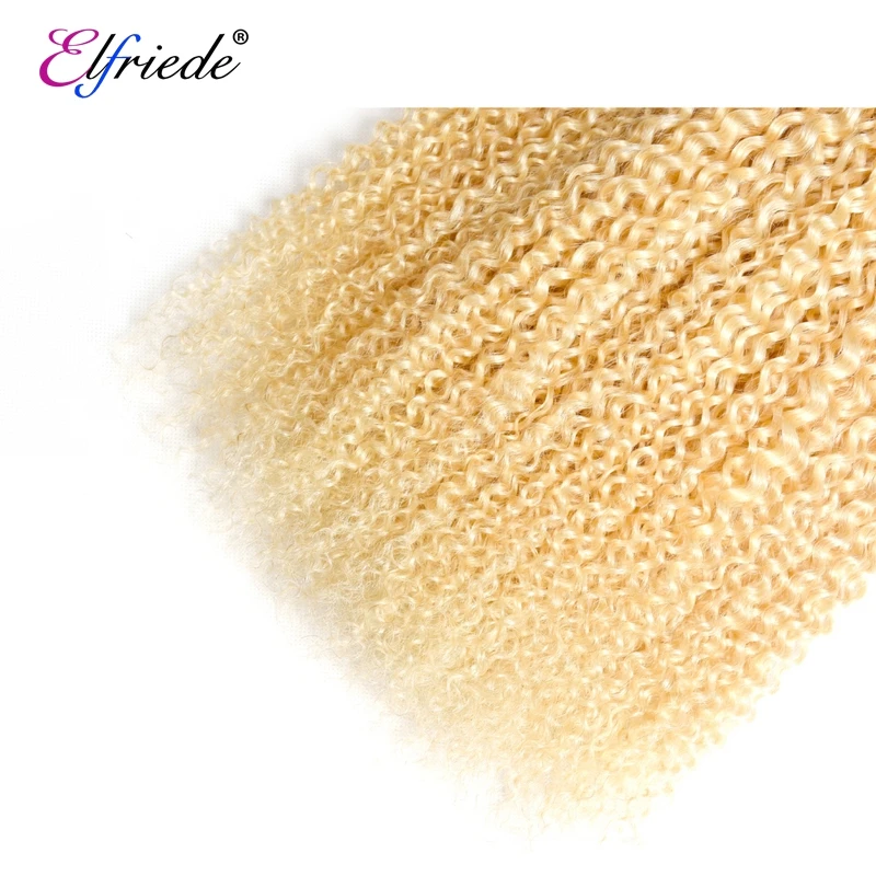 ElfriKawasaki-Loira Kinky Curly Pacotes de Cabelo Humano, Cabelo Remy Tece, 100% Cabelo Humano, 3 Pacote, 4 Ofertas do Pacote, #613