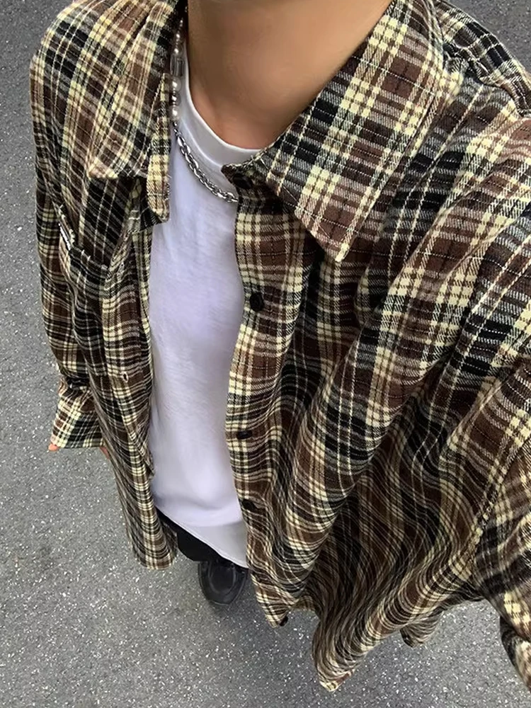 

Мужская длинная многослойная внутренняя одежда в американском стиле ретро в клетку для пары, высококачественное молодежное пальто с подставкой, молодежный тренд