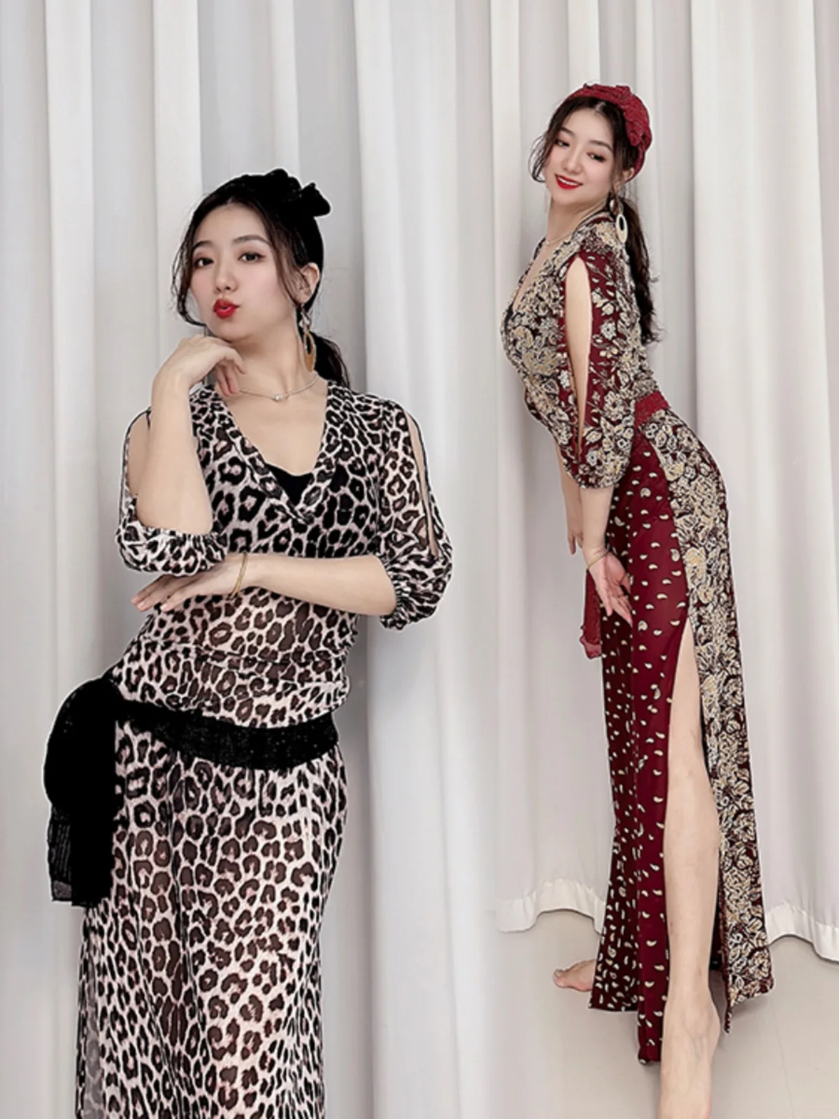 Seksowny strój do tańca brzucha na poziomie mistrza, wzór w panterkę, siateczka, suknia folklorystyczna Baladi z laską, strój do występów dla...