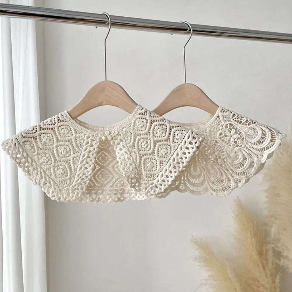 Simple Cape Lace Fake Collar Cloak Hollow Out Blouse Shoulders Fake Collar Korean Style Wraps Knitted Shawl Scarf Accessories