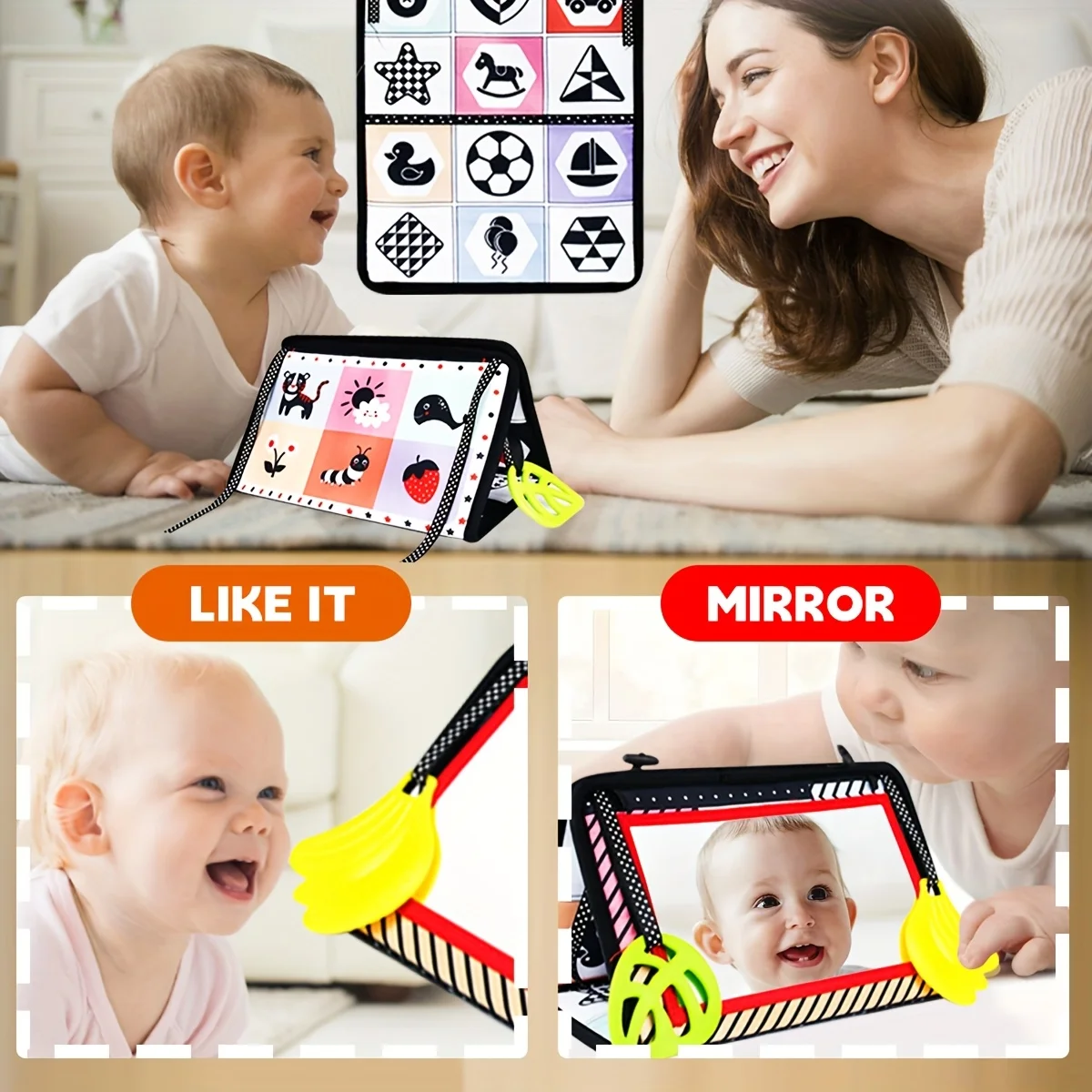 Spiegelboek voor kinderen, opvouwbaar speelgoed voor zintuiglijke ontwikkeling op de vloer, bevordert de hersenenontwikkeling, perfect vakantiecadeau, willekeurige kleur