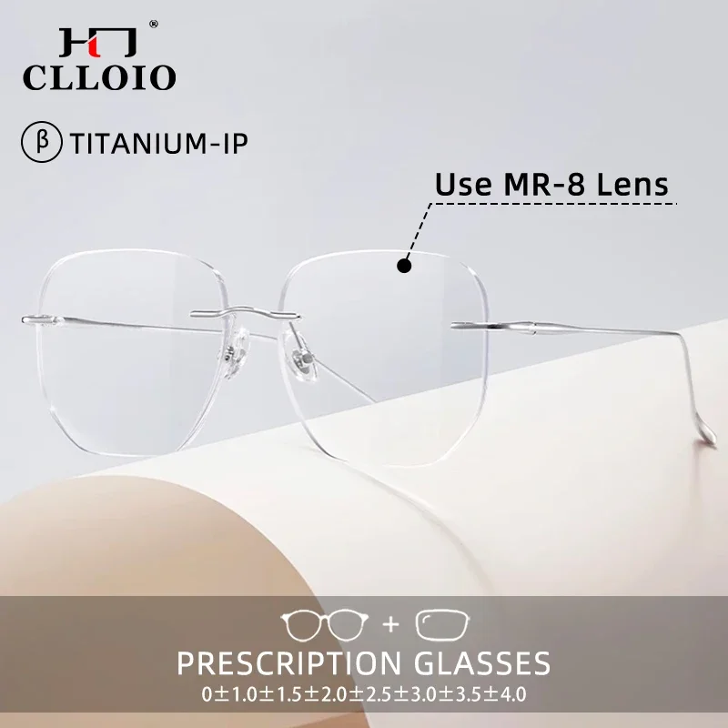 CLLOIO Fashion Rimless Myopia Glasses Women Unisex Titanium Anti Blue Light Glasses Men Custom Prescription Reading Glasses