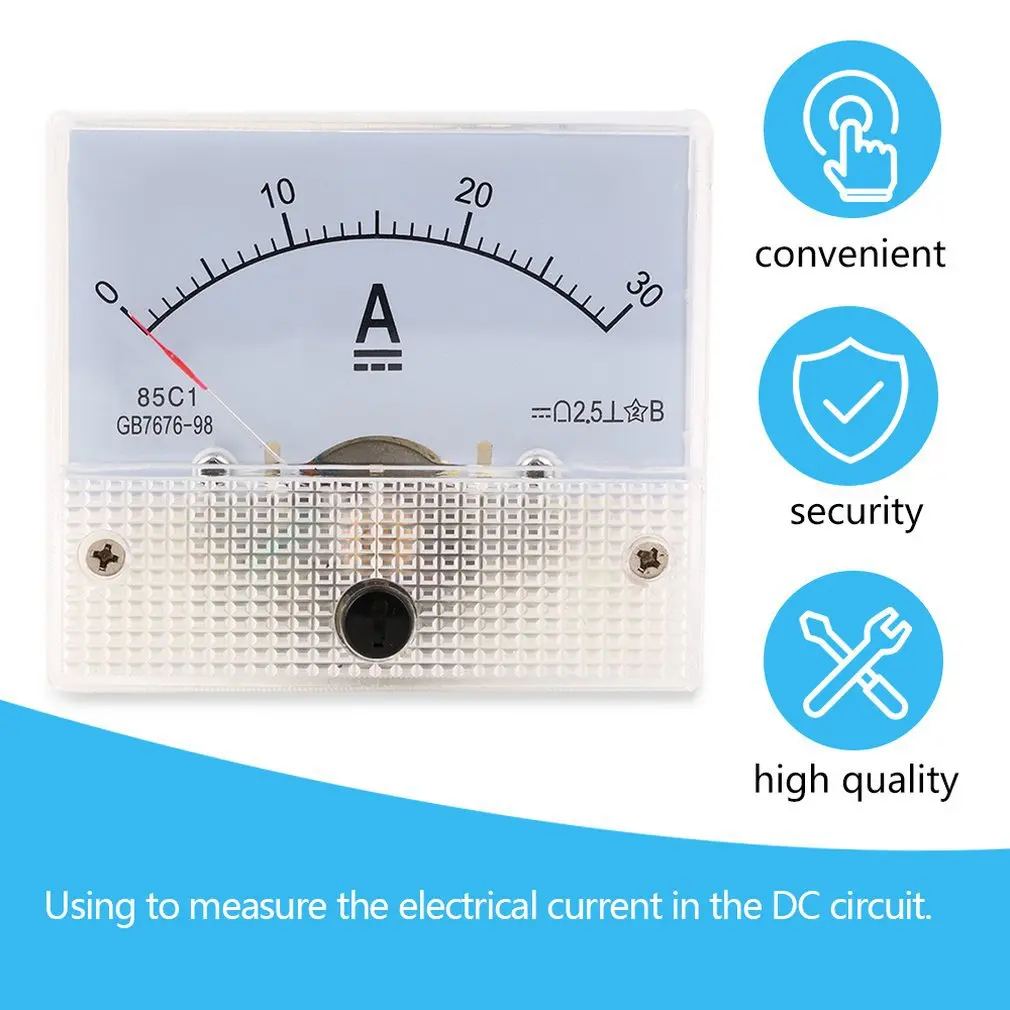 DC 30A Analog Ammeter Panel Portable 0-30A Current Meter Durable Analog Amperemeter Panel Professional Meter Gauge